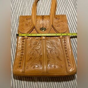 Hand-Tooled Leather Tote Bag in Tan